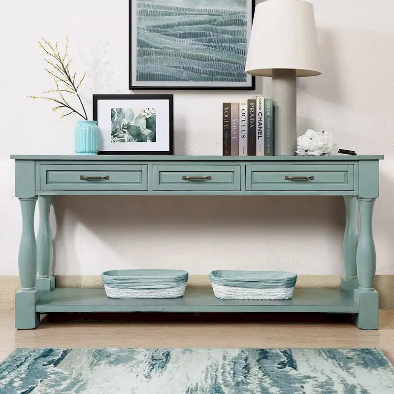Solid Wood Console Table with 3 Drawers and Bottom Shelf - 63W