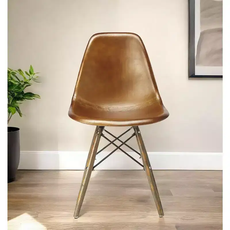 HomeRoots 18 Brown And Copper Faux Leather Side Chair
