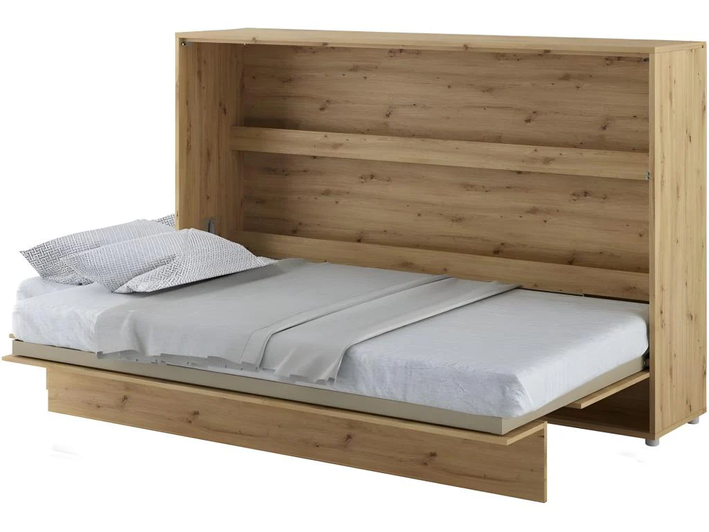 Meublori Armoire Lit escamotable Horizontal 120x200 cm Chêne Meublori Lit Rabattable Lit Mural Consus