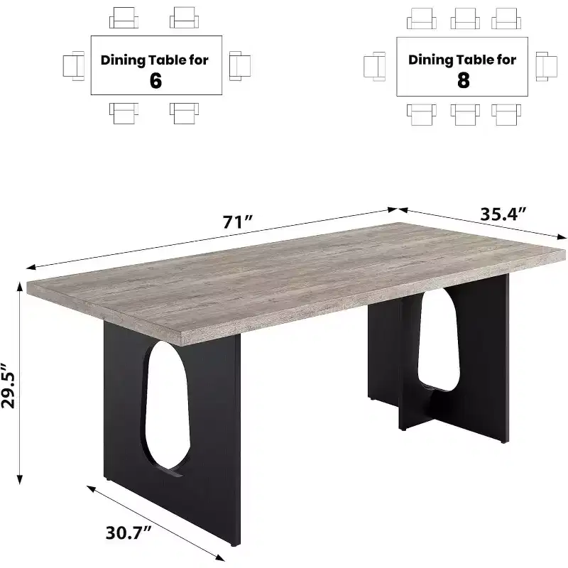 71 Modern Dining Table for 6-8 People, Large Kitchen Table with Heavy Duty Pedestal Legs, Perfect for Dining, Kitchen, or Conference Room