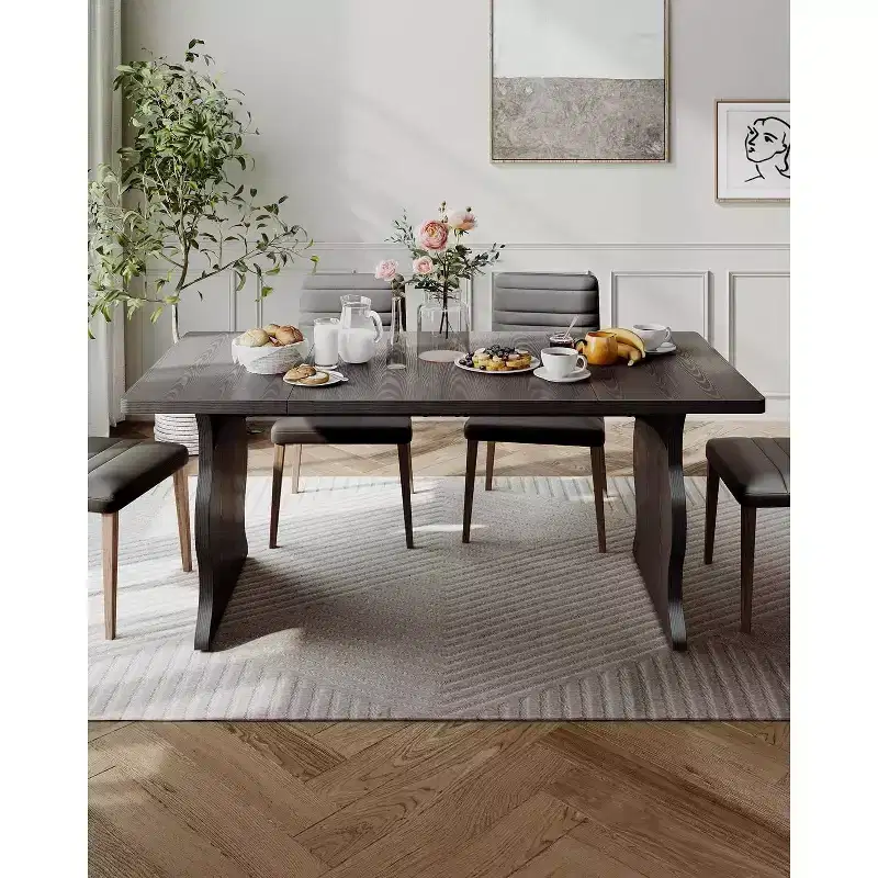 Lantine Modern Dining Table for 4-6, 63-Inch Rectangular Black Kitchen Table, Wood Kitchen & Dining Room Furniture