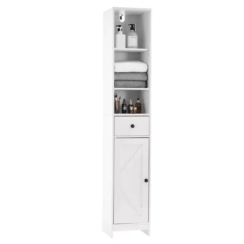 66 in Narrow Bathroom Cabinet Single Door with Drawer, Space Saving Storage, Adjustable Shelves for Bathroom Kitchen Living Room