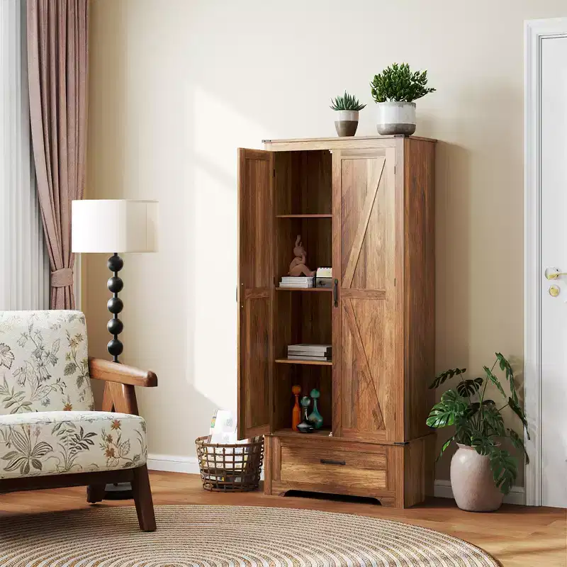 HOMCOM 72 Farmhouse Pantry Cabinet with Barn Doors, Tall Kitchen Pantry Storage Cabinet with Adjustable Shelves and Drawer