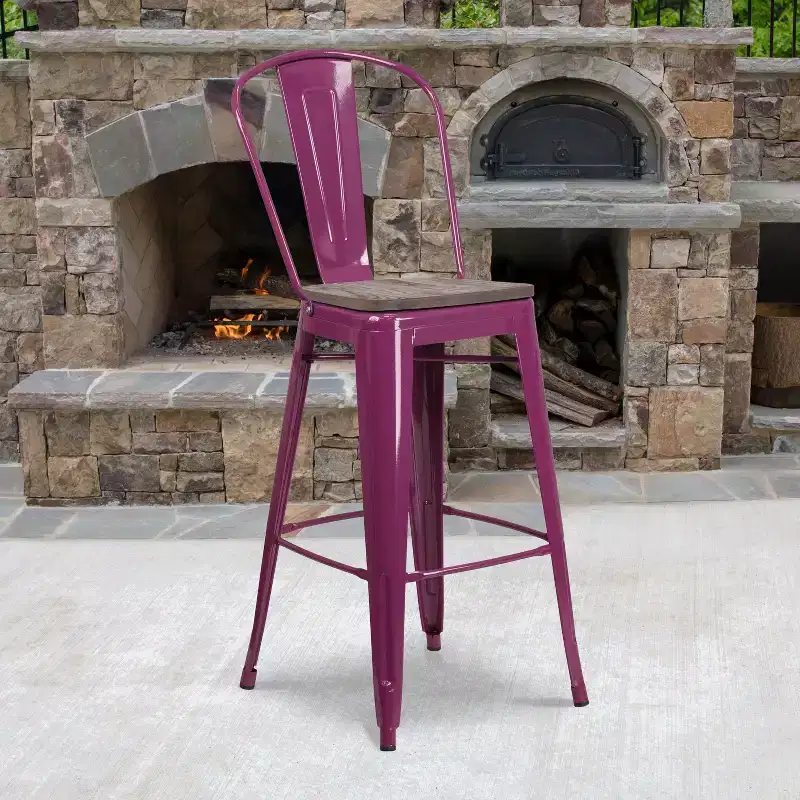 Flash Furniture 30 High Metal Barstool with Back and Wood Seat