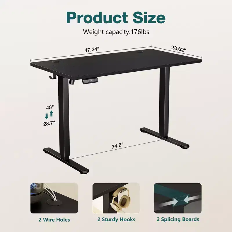 Ergonomic Height Adjustable Electric Standing Desk with T-Shaped Metal Frame and Memory Presets, 55