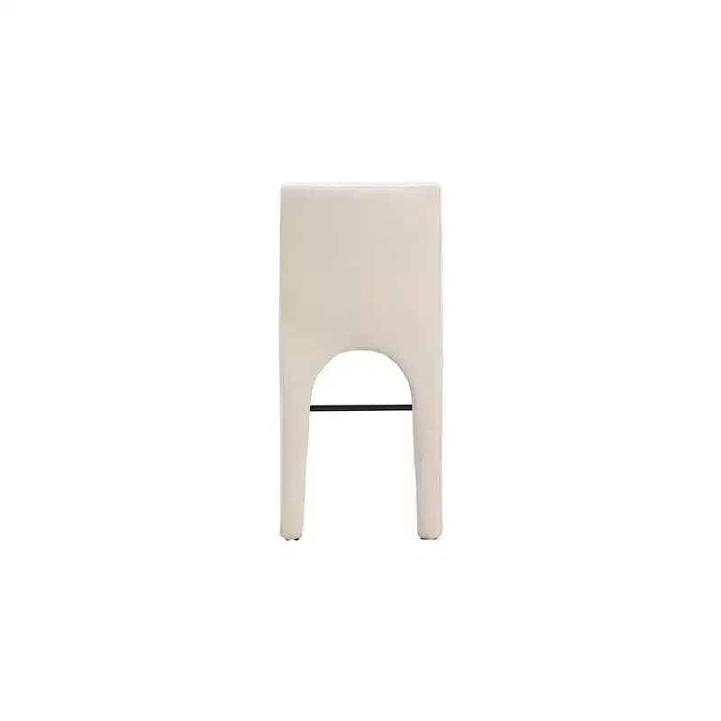 Beige Linen Textured Fabric Counter Stool, Art Deco Design, Arched Iron Frame, Mid Back