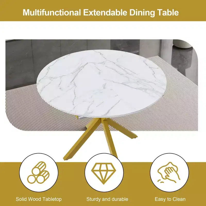 GDFStudio Renee Modern Extendable Round Dining Table with X-shaped Base