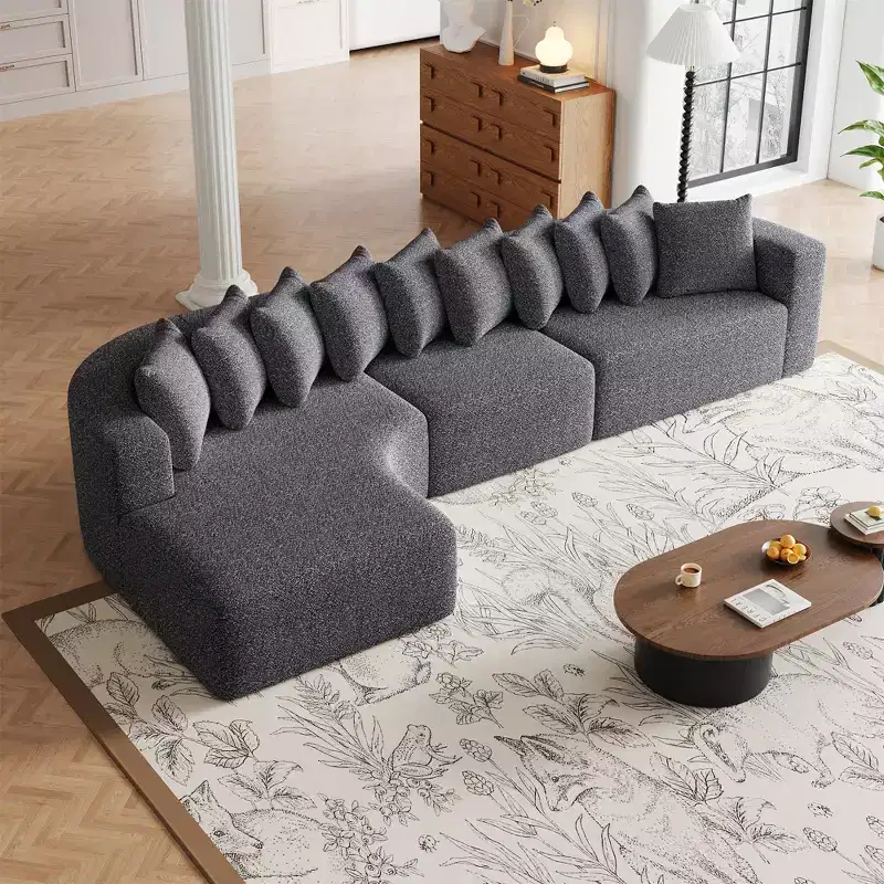 Clihome 131.1-inch Chenille Sectional Sofa, Modern Cloud-Shaped Curved Left Chaise Sofa with 10 Cushions