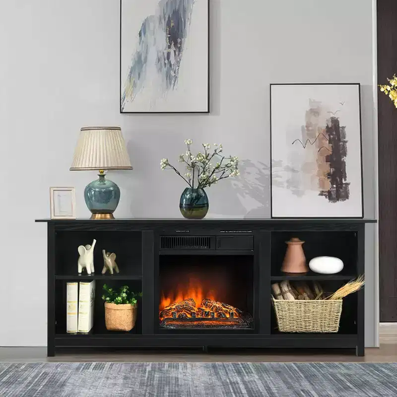 Costway 58'' 2-Tier Fireplace TV Stand W/18 Electric Fireplace Up to 65''