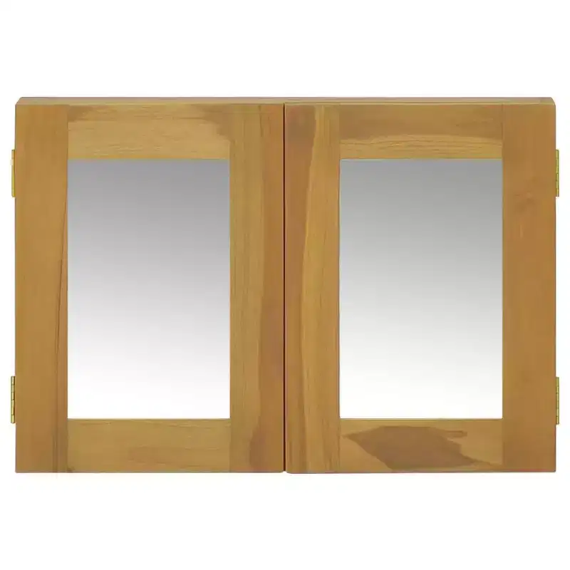 vidaXL Mirror Cabinet with Solid Teak Wood Frame - Hallway Mirror with Additional Storage Space - Wall Mounted Unit - Dimensions: 23.6 x 3.9 x 15.7