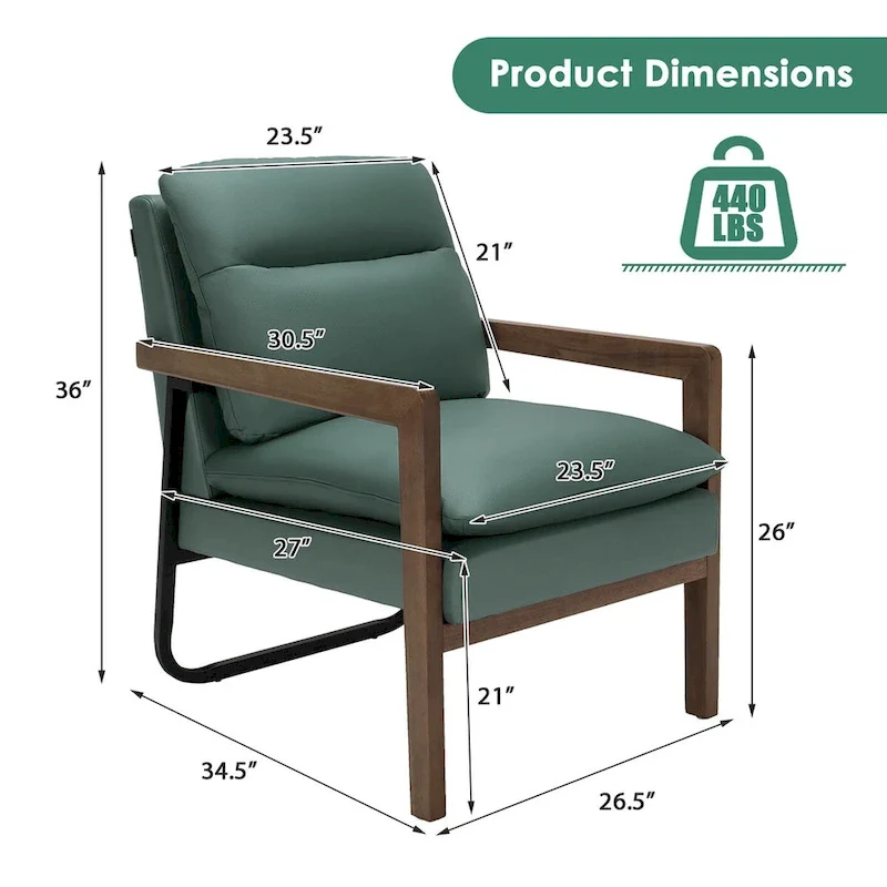 Costway Modern Accent Armchair Lounge Chair w/ Rubber Wood Legs & - 34.5 x 26.5 x 36