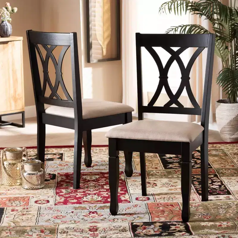 Baxton Studio 2pc Reneau Upholstered Wood Dining Chair Set Sand Brown/Espresso
