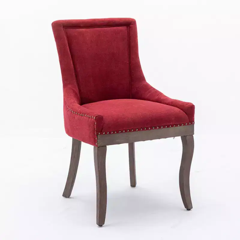 Okak Retro Dining Chairs Set of 2, Comfy Fabric Chairs with Thick Cushions, Kitchen Side Chairs with Solid Wood Legs Bronze Nail Head