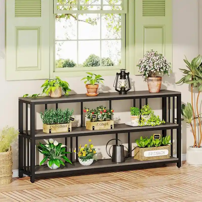 70.9 Console Table, 3 Tiers Sofa Table with Shelves,Brown