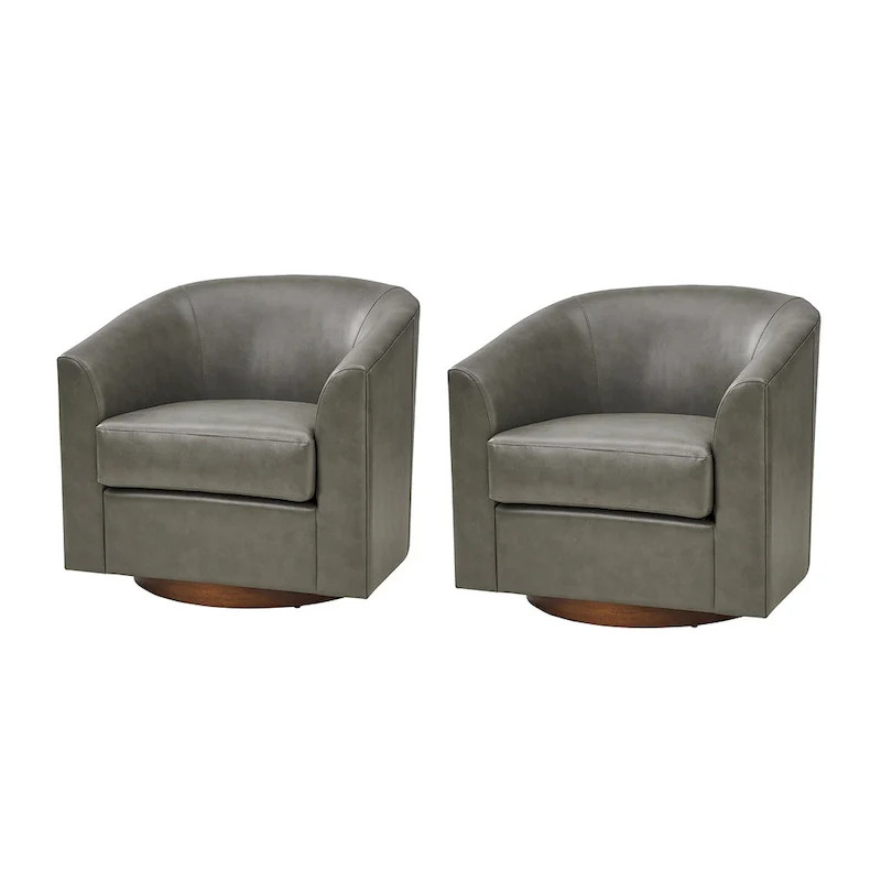 Haley Modern Swivel Barrel Faux Leather Chair with Solid Wood Base Set of 2