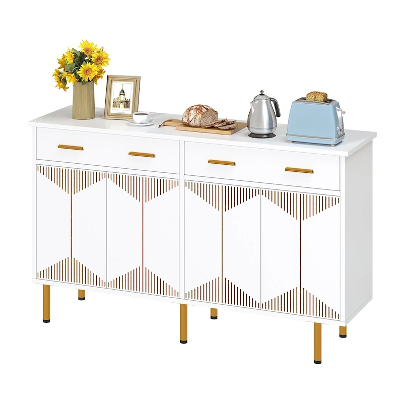 Moasis 55 Sideboard Buffet Cabinets with 2 Large Drawer Kitchen Storage Cabinets, Wood Coffee Bar Tables