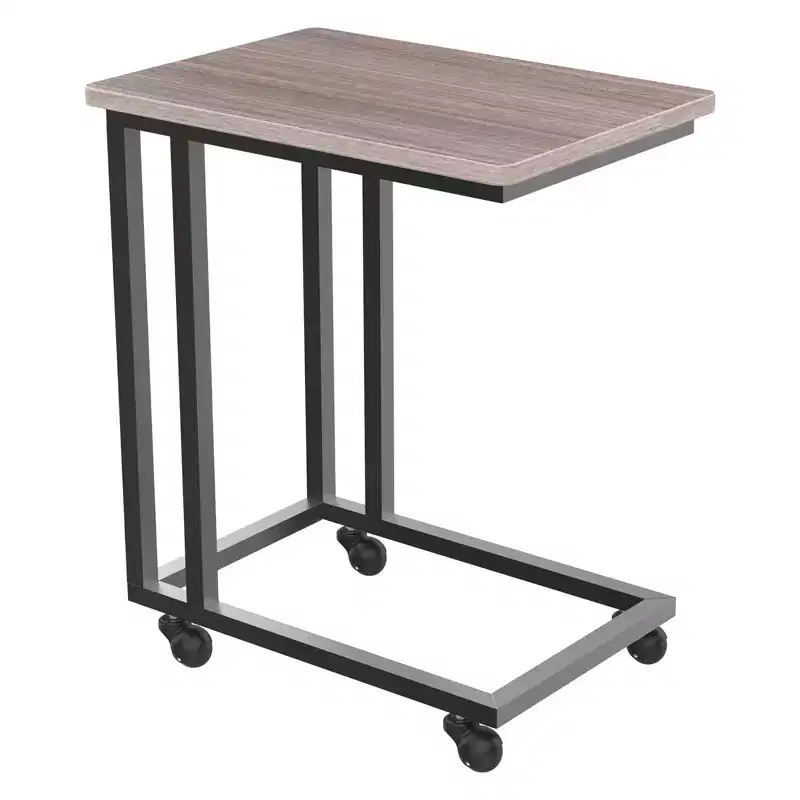 C-Shaped End Table Slide Under Sofa/Bed, Portable Wheels/Adjustable Feet, Small Space Friendly for Living Room Bedroom