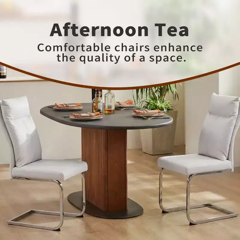 GDFStudio Olaf Modern Faux Leather Dining Chair with C-Shaped Chrome Base (Set of 2)