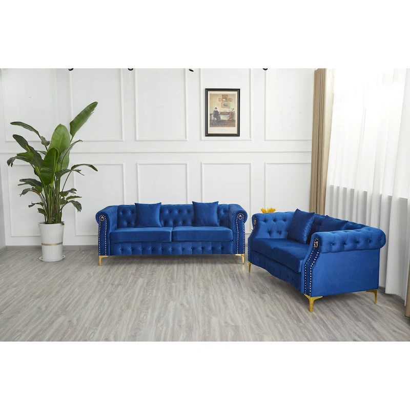 Velvet 2 Piece Loveseat and Sofa Living Room Set