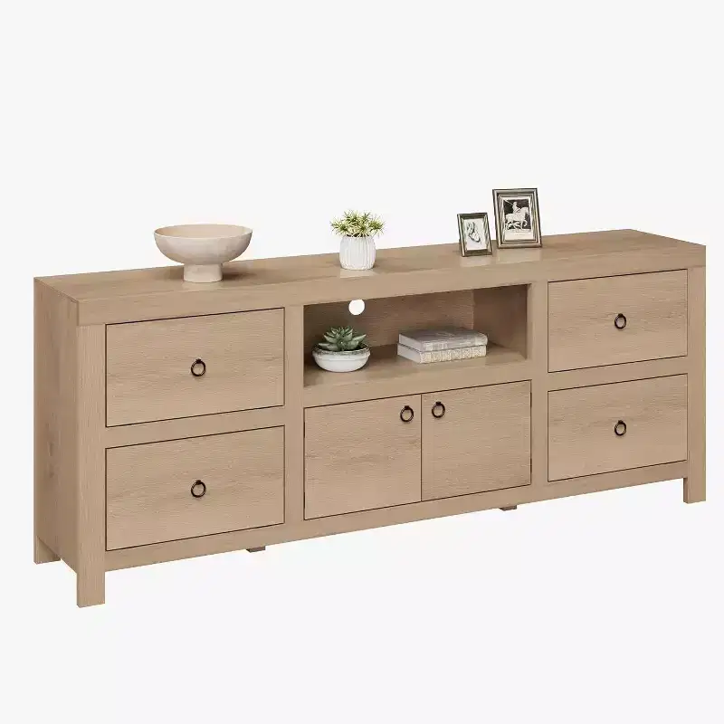 White Farmhouse TV Stand for 75-80 TVs - 70, Long Media Console with 6 Drawers & Soundbar Shelf for Living Spaces, bedroom