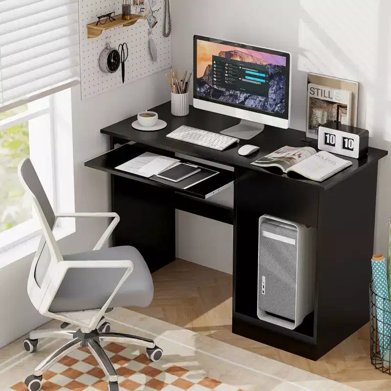 Costway Computer Desk Home Office Workstation Study Laptop Table with Keyboard Tray Drawer Black/White