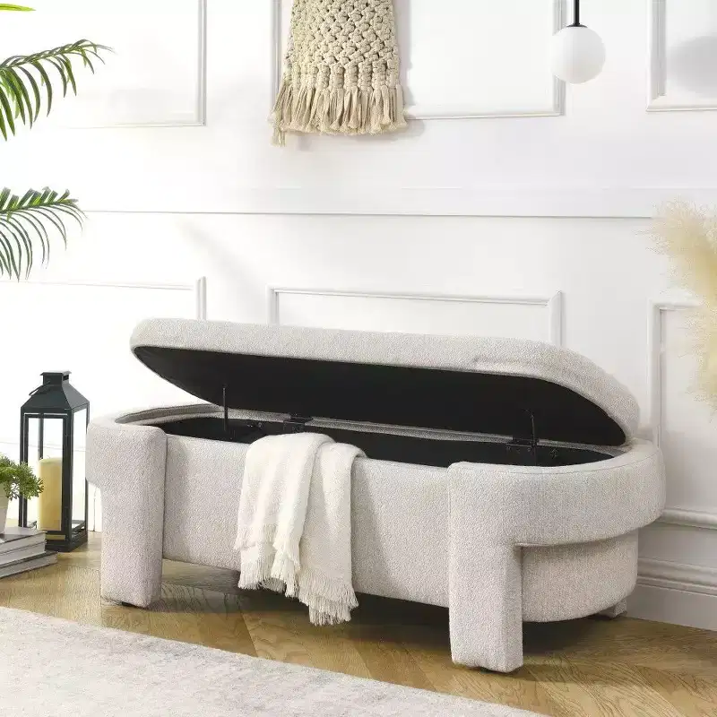 Oval Storage Bench,51.5 inch Linen End of Bed Ottoman Bench,Ottoman for Living Room,Bedroom,Entryway