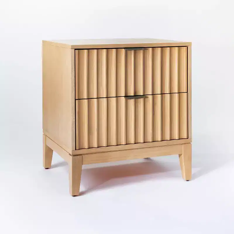 Wood Scalloped End Table with Drawers - Natural Wood