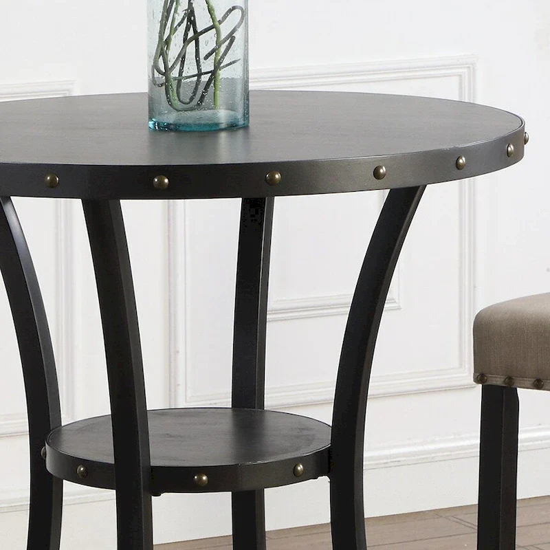 Modern Style 3-Piece Dining Set with Round Bar Table and 2 Nailhead Pub Chairs