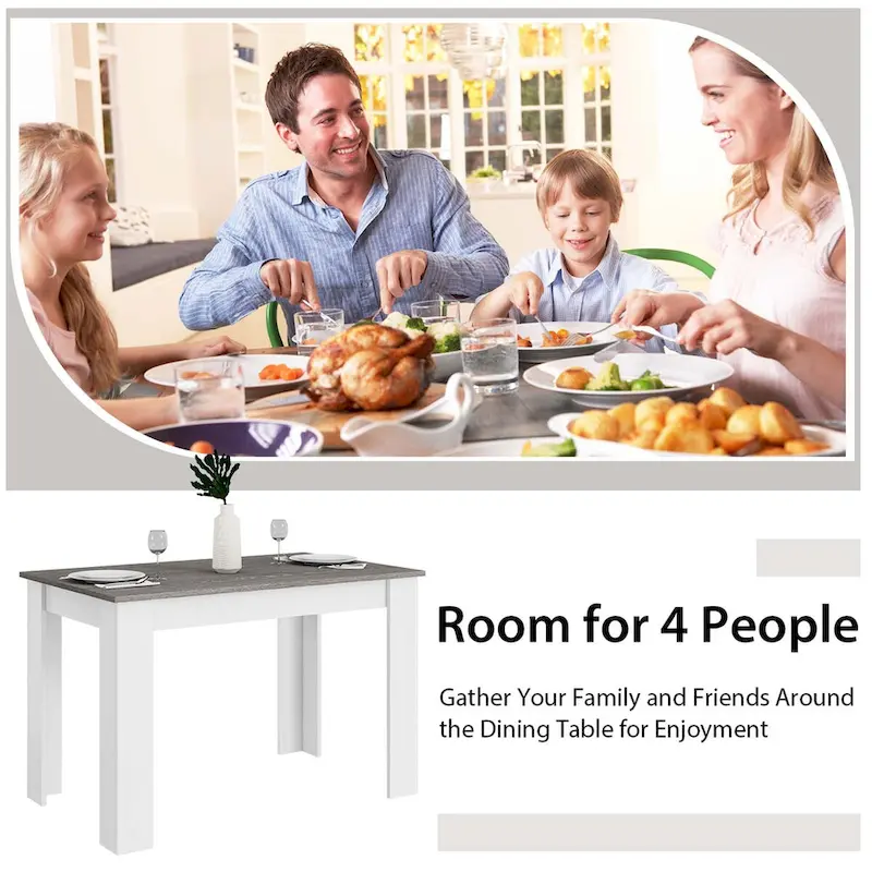 Costway 5 PCS Dining Set Modern Rectangle Table & 4 Rubber Wood Chairs