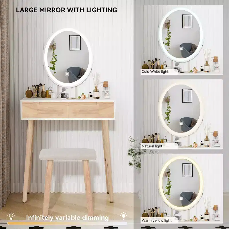 31.5 Natural Wood Makeup Vanity Desk Set