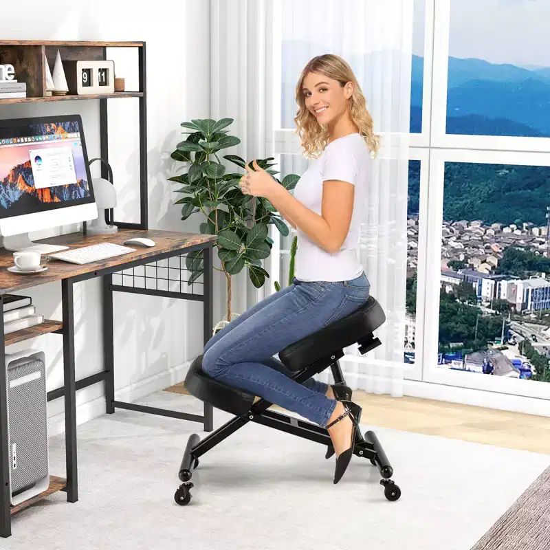 Costway Ergonomic Kneeling Chair Adjustable Stool with Lockable Universal Wheels Angle Seat