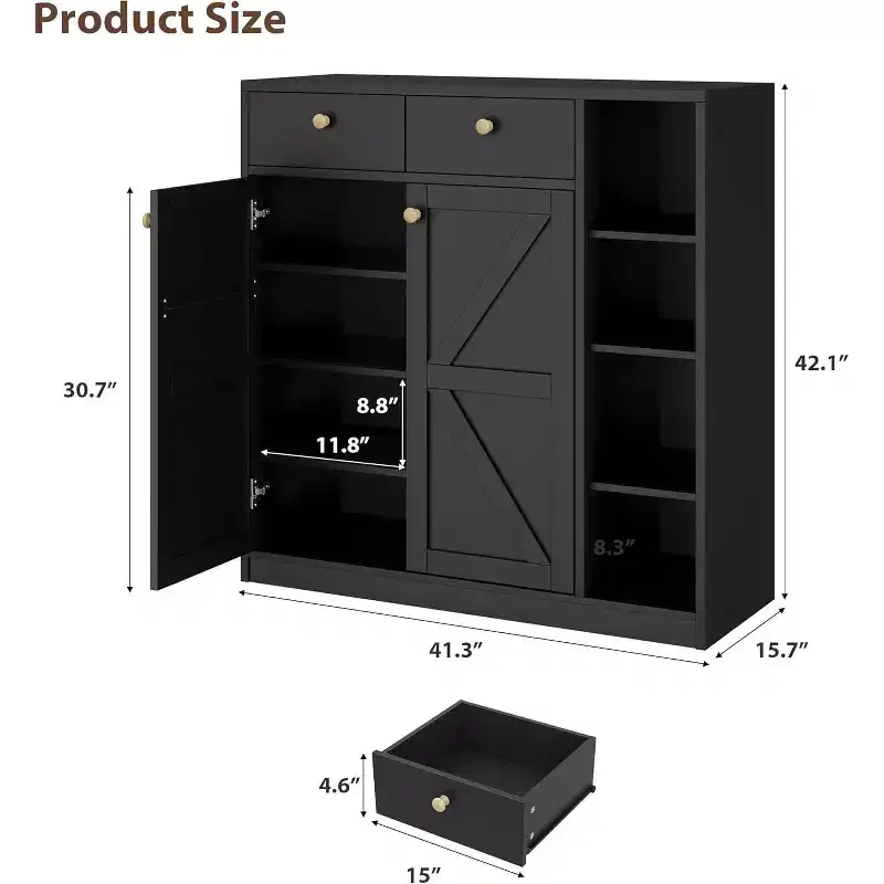 Shoe Cabinet with Doors & Drawers,42Tall Shoe Storage Cabinet with Adjustable Shelves & Anti-tip,Modern Shoe Rack Organizer for Entryway,Hallway