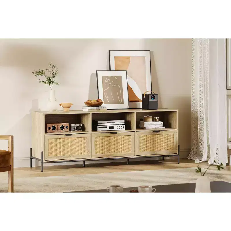 Modern Rattan TV Stand for TVs up to 75
