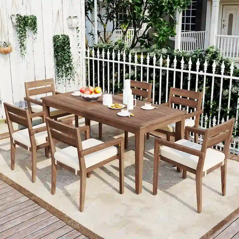 Acacia Wood Outdoor Table and Chairs Set for Patio (Set of 7)