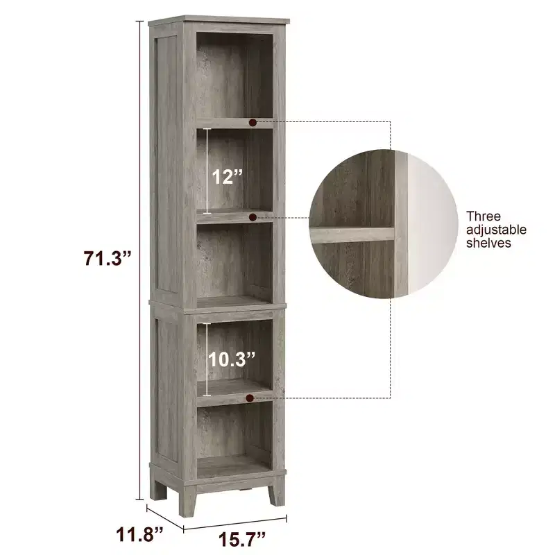 5 Tier Bookcase with Adjustable Shelves, 71 Tall Bookshelf w/ Wooden Legs, Farmhouse Bookcase for Living Room Office