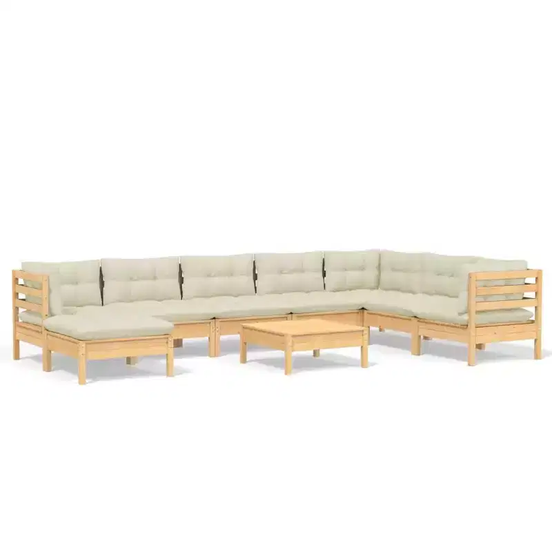 vidaXL Solid Pinewood 9-Piece Patio Lounge Set with Cream Cushions - Adjustable Configuration for Garden, Deck, and Outdoor Spaces