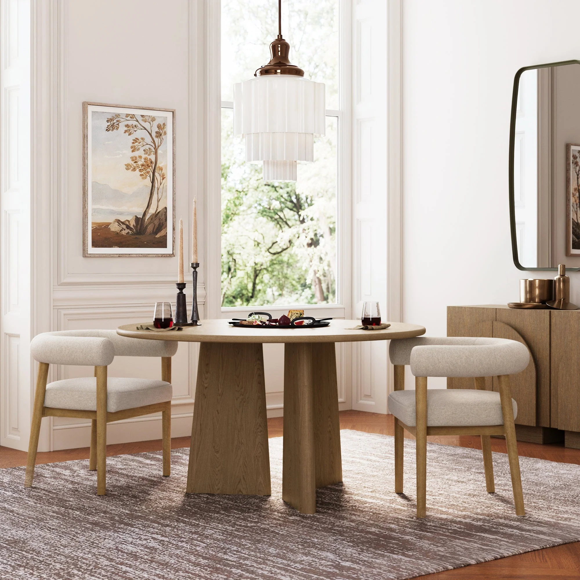 Modern Upholstered Curved Back Dining Chair Flax/Light Brown