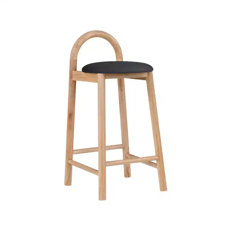 Black Vegan Leather Counter Stool, Natural Finish Solid Wood Frame, Contemporary Design