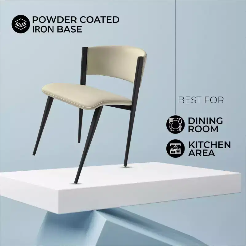 LeisureMod Aspen Series Upholstered Dining Chair in Leather Seats with Black Iron Frame and Legs, Modern Kitchen, Dining Room, Cafe Seating