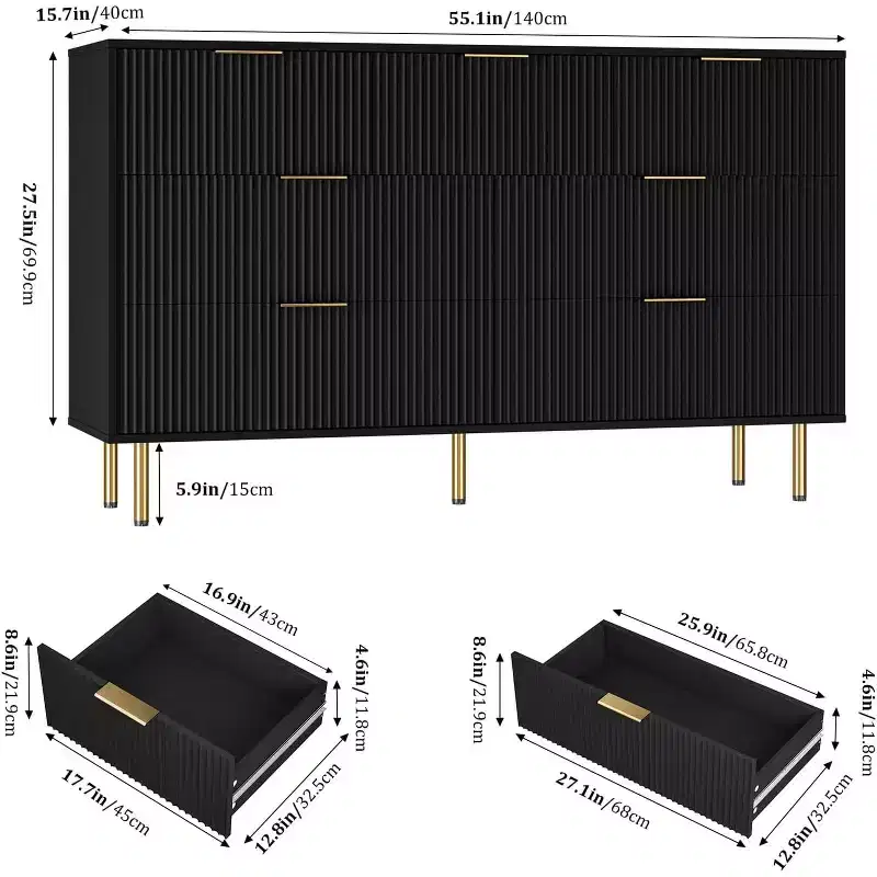 7 Drawers Dresser for Bedroom, Wood Modern Dresser for Closet, with Gold Handle, Bedroom Furniture Storage Organizer, for Living Room, Hallway