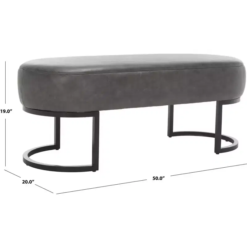 Oval Bench, Grey PU Leather Seat, Elegant Accent Seating - BCH6403