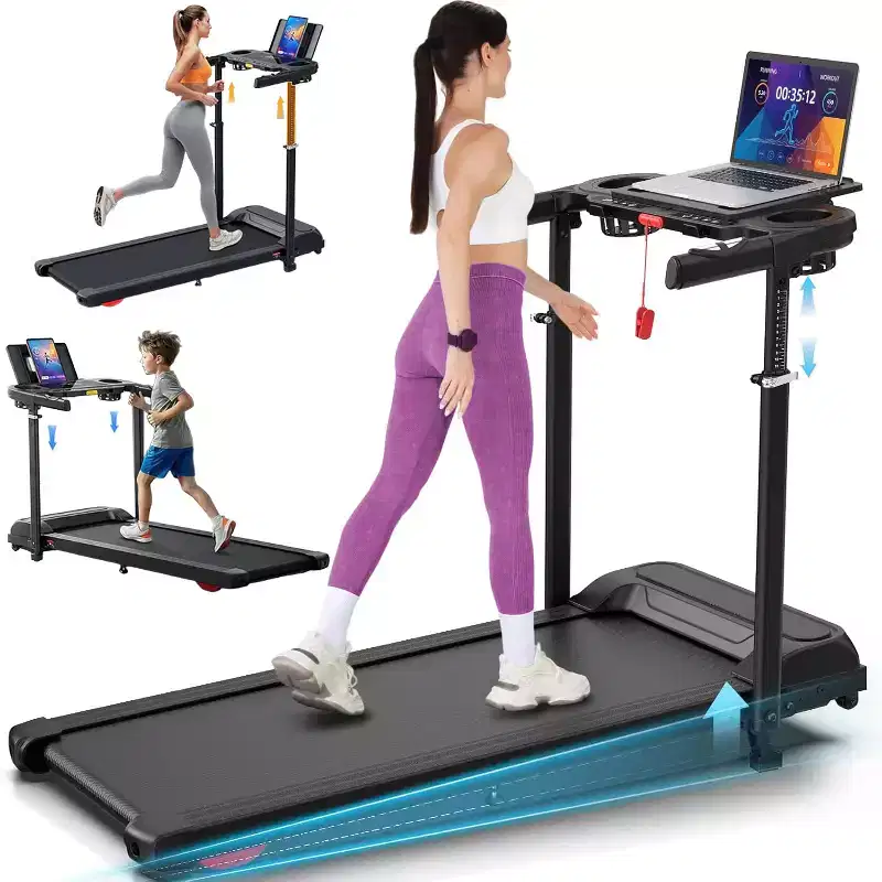 YOUNGFIT 3.5HP Treadmill w/ Desk Workstation & Adjustable Height, 450 lbs Capacity, Portable Folding 15% Incline Walking Pad Treadmill with Handle Bar