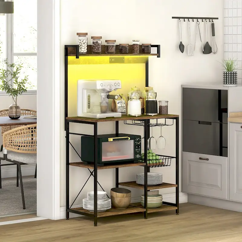 Industrial Baker's Rack with Power Outlet and LED Lights, Storage