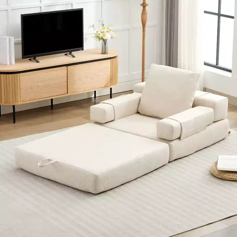 Fold-Down Convertible Sleeper Sofa Chair with Removable Armrests & Washable Cover