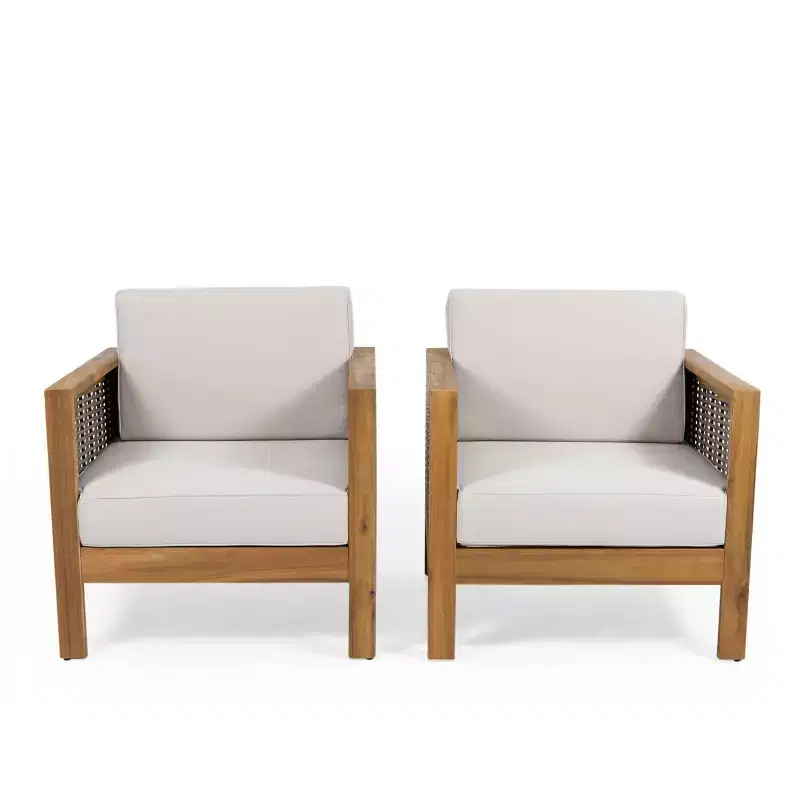 GDFStudio Allegra Outdoor Acacia Wood and Wicker Club Chair with Cushion