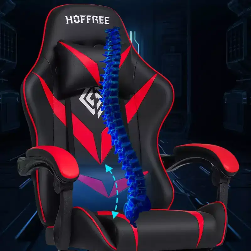 Hoffree Kids Massage Gaming Chair Ergonomic Office PC Chair with Footrest & Adjustable