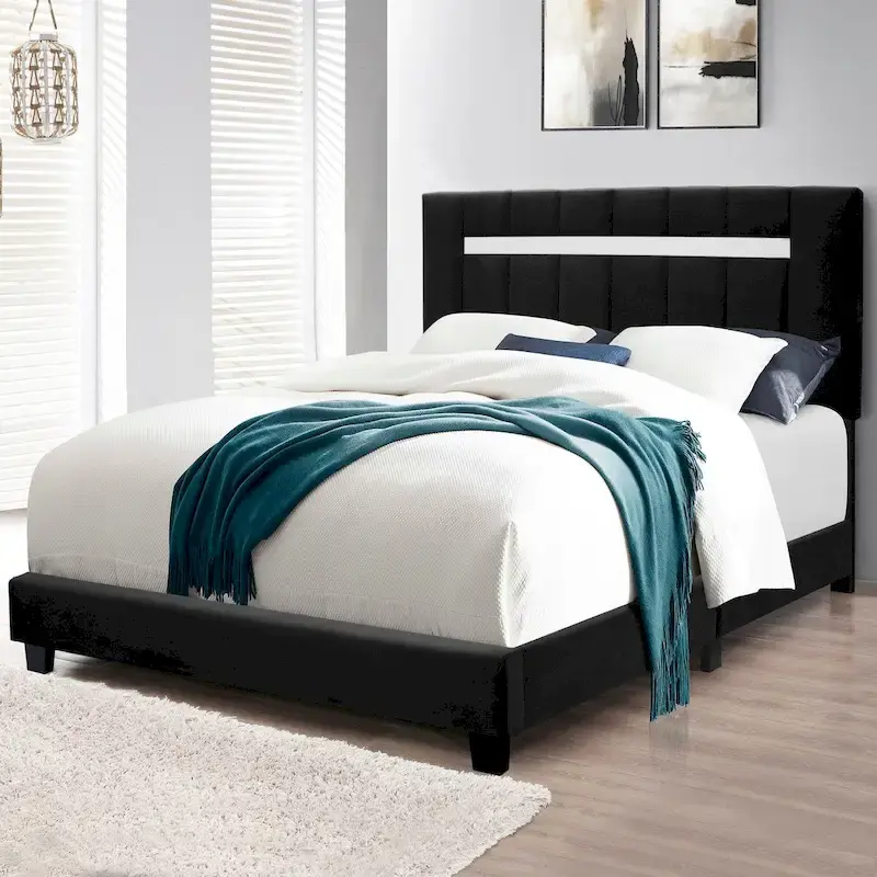 Queen Size Velvet Upholstered Bed Frame with Adjustable Features, Teenage Girl's Favorite Collection