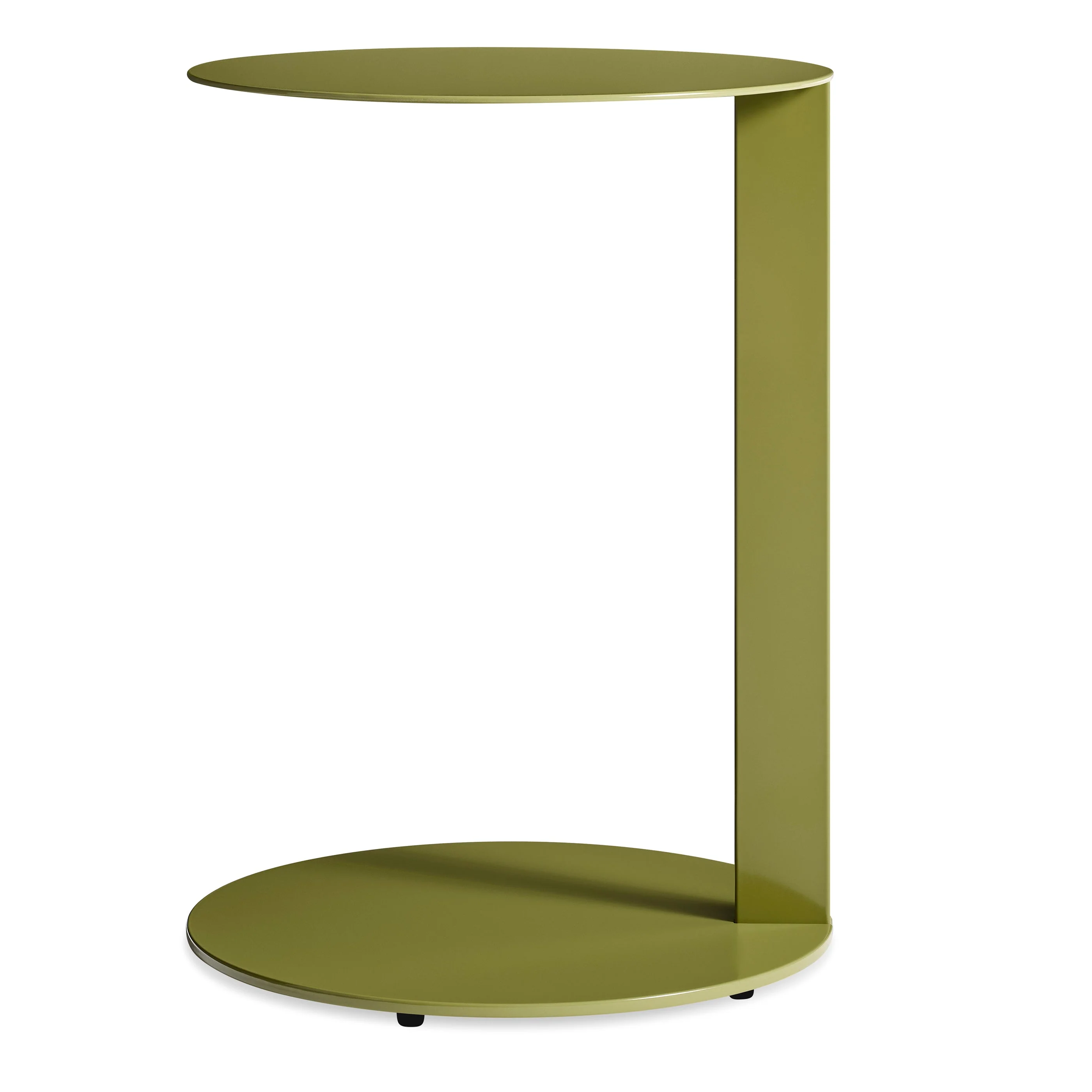 Modern Olive Green Steel C-Table with Cantilevered Round Top for Living Room