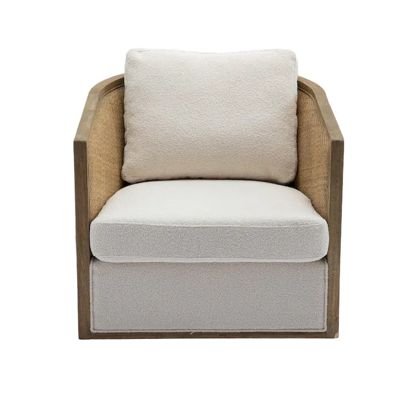 Swivel Barrel Chair, Comfy Round Accent Chair, 360 Degree Swivel Barrel Club Chair, Leisure Arm Chair with Rattan Woven Frame