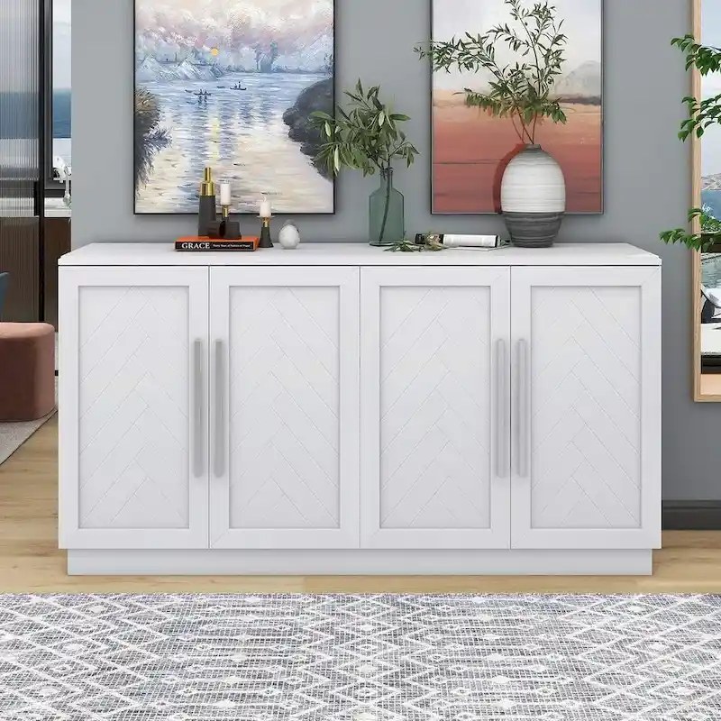 60 Dining Buffet And Sideboard with 4 Doors, Adjustable Shelves, and Handles